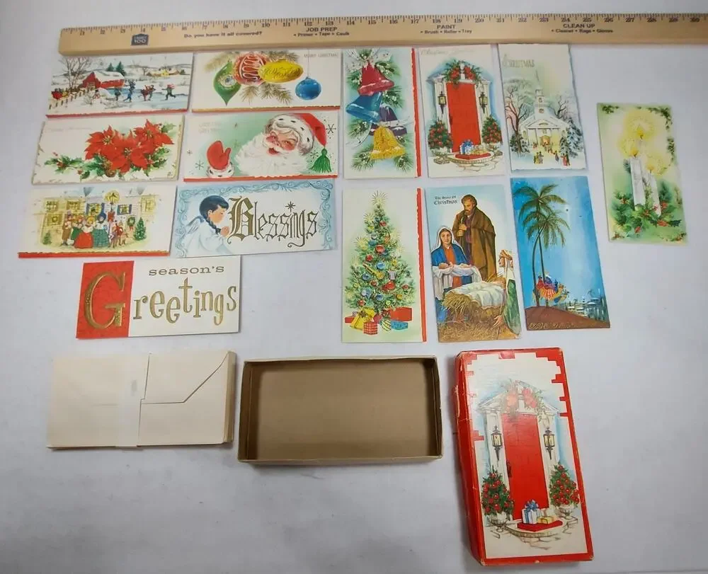 Vtg Art Guild of Williamsburg Christmas Cards Box Lot Unused 1950s Slim Jim MCM